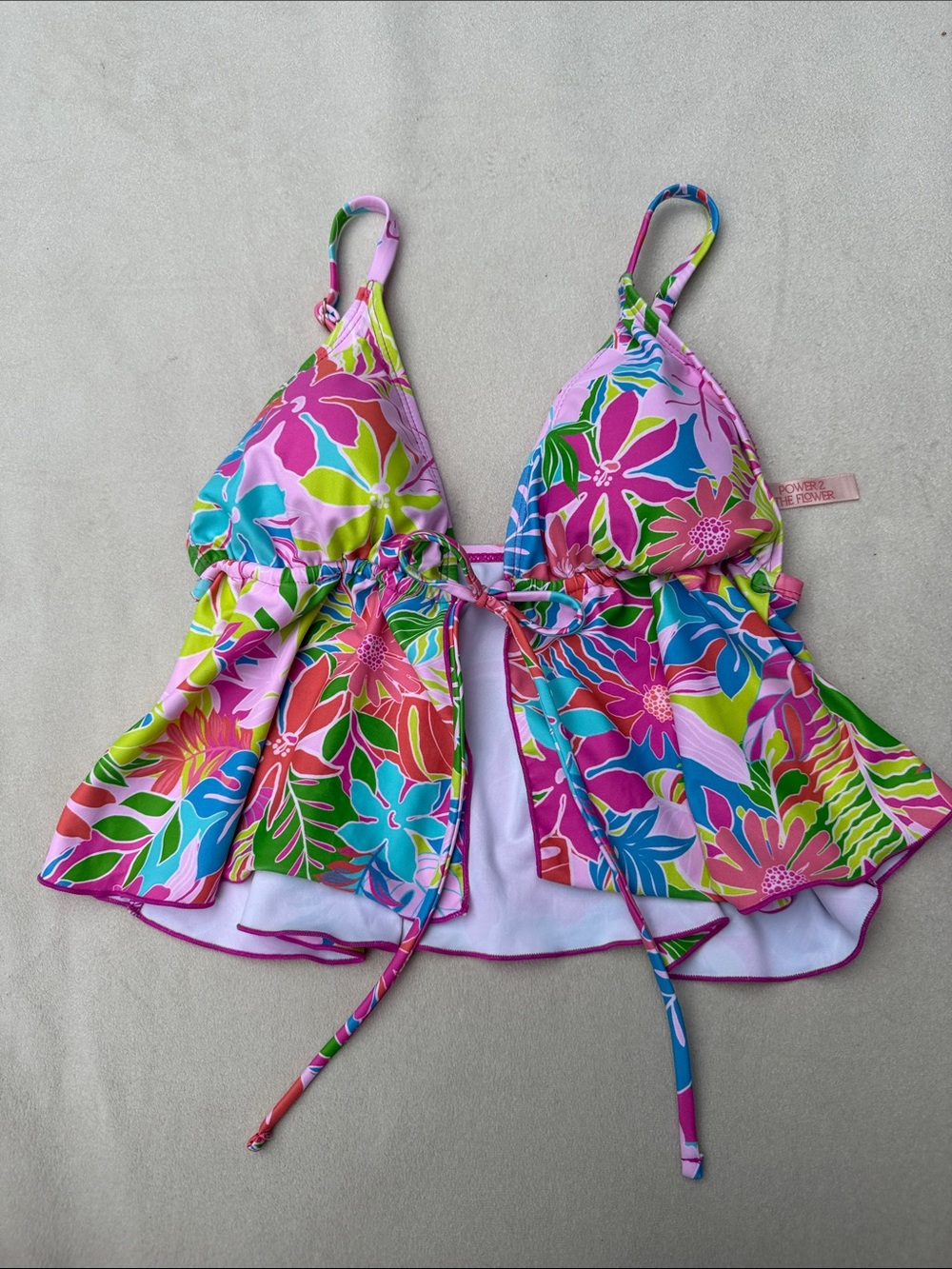 Women’s Power 2 The Flower Floral Halter Tankini Swim Top - Pink Multi